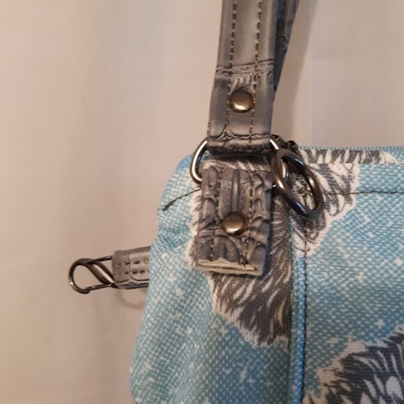 New Vinyl Double handle Shoulder Satchel Bag Purse Blue Gray Dandelion Floral - Picture 8 of 14